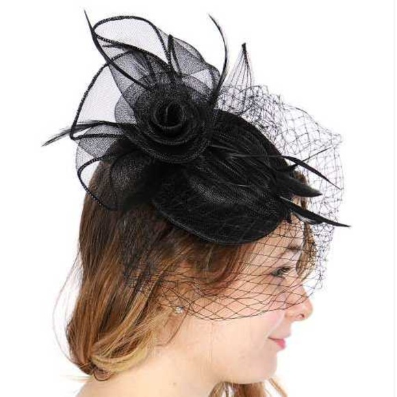 Elegant Net Saucer Hat Fascinator Hats Headpiece Flower Bow & Rhinestone